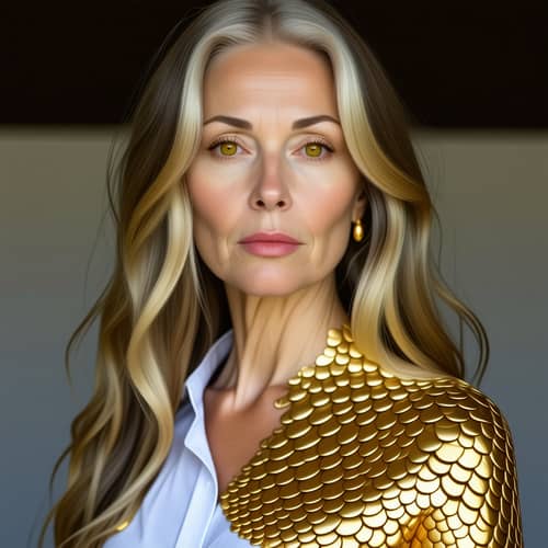 Mystical Fantasy Portrait of a Golden-Scaled Woman