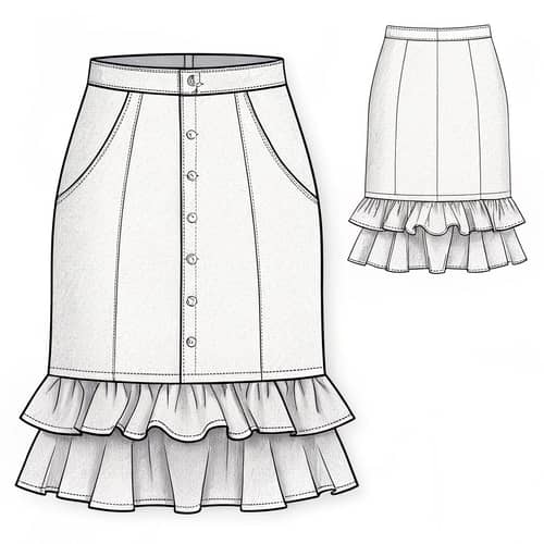 Short Skirt Pattern Design with Vertical Ruffles