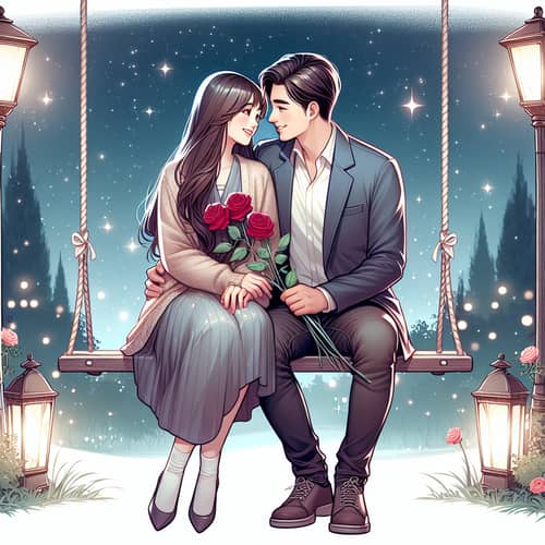 Romantic Scene Illustration: Intimate Moment under Starry Sky