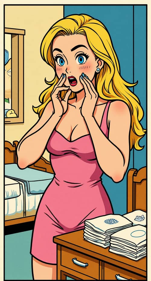 Surprised Mom in Vintage Comic Style Art