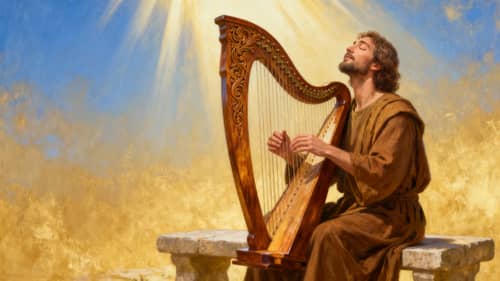 Psalmist Playing Harp and Praying to Heaven Psalmist Playing Harp and Praying to Heaven