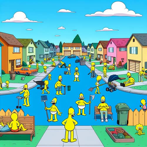 Colorful Suburban Cartoon Scene | Cheery Neighborhood Characters