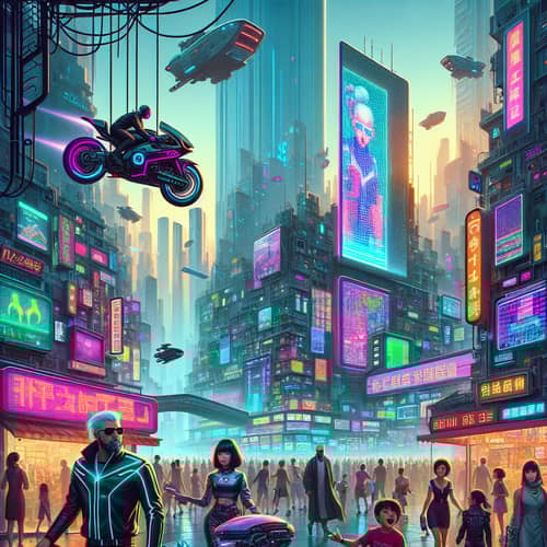 Vibrant Cyberpunk City: People & Neon Art