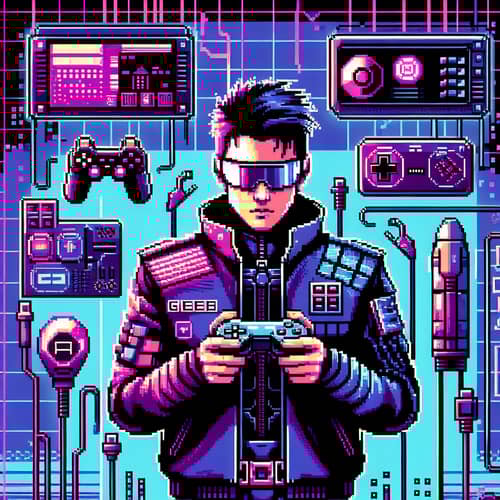 Cyberpunk Gamer in Pixel Art Style