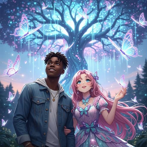 Anime Butterfly Dream: African Boyfriend & Girlfriend