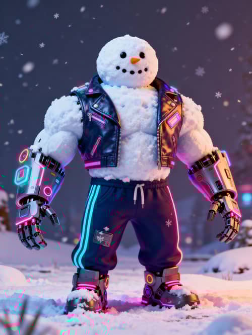 Futuristic Cyborg Snowman Animation - Neon Style Futuristic Cyborg Snowman Animation - Neon Style