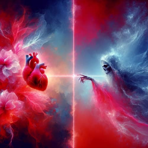 Heart Meets Death: Poetic Scene Symbolizing Life's Transition