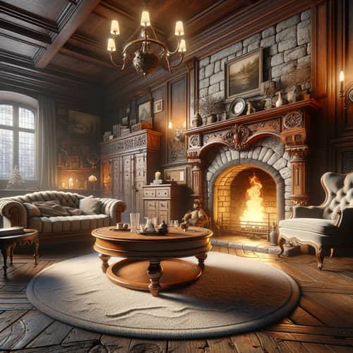 Cozy Vintage Living Room with Fireplace Art