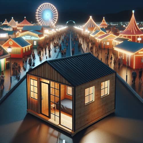 Night-time View from Portable Wooden House in Amusement Park