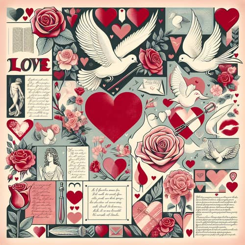 Love Theme Collage: Hearts, Doves, Roses & Cupids