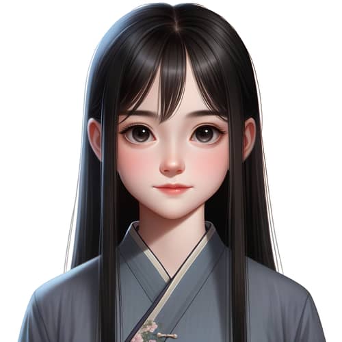 Chinese Girl with Calm Expression and Sparkling Eyes