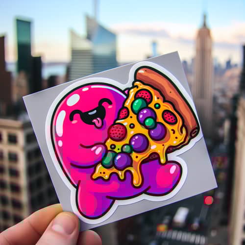 Pink Jelly Bear Eating Pizza Sticker in New York