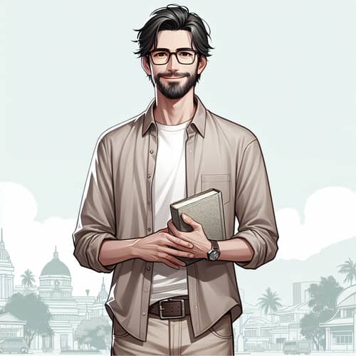 Stylish Indonesian Man in Late Forties Holding a Book