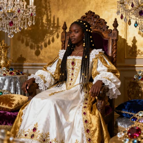 Regal Black Queen in Boho Braids and Royal Attire Regal Black Queen in Boho Braids and Royal Attire