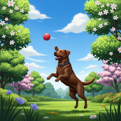 Playful Brown-Coloured Labrador Dog in Scenic Park Setting