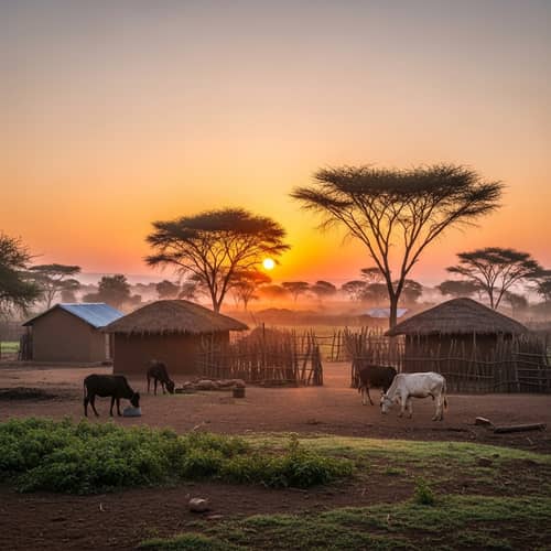 Tranquil Rural Scene in Kenya at Dawn