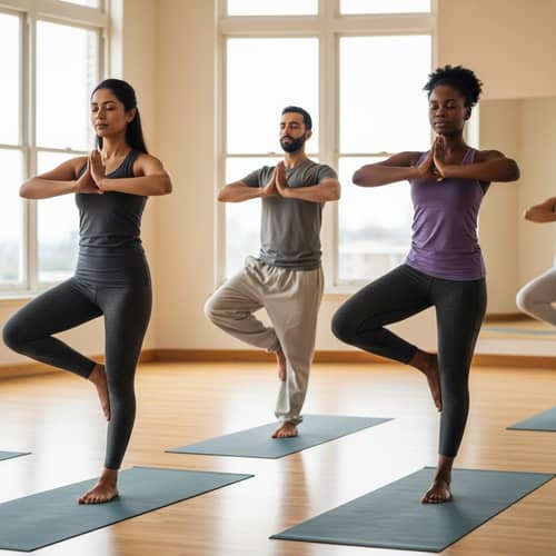 Diverse Group Practicing Mountain Pose for Serenity and Balance