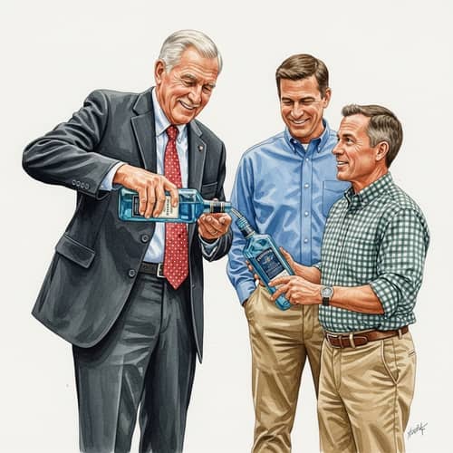Vibrant Watercolor Painting of Joyful Elderly Man and Admiring Companion