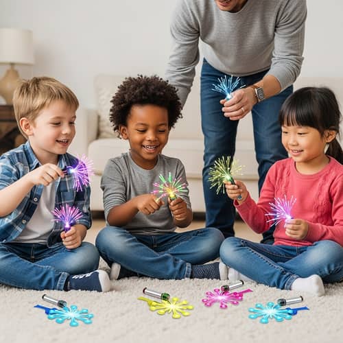 Diverse Kids Playing with Colorful Light-Up Toys