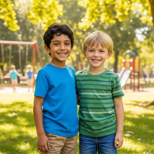 Multicultural Boys Smiling in Park | Happy Kids Photo