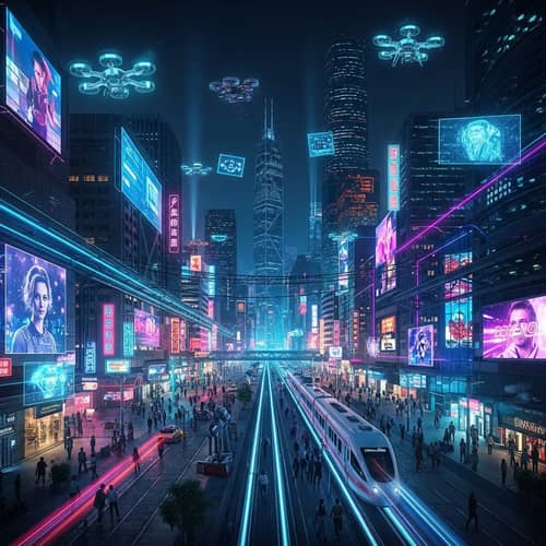 Futuristic Cyberpunk Metropolis - Neon Cityscape with Advanced Technology
