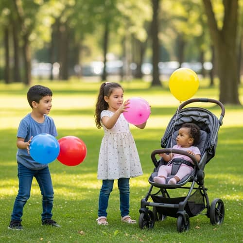 Children Playing in Park with Balloons – Fun Outdoor Activity