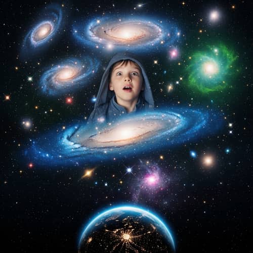 Child Marveling at Cosmos | Universe Exploration