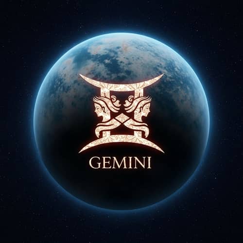 Gemini Zodiac Sign Illustration on Celestial Planet