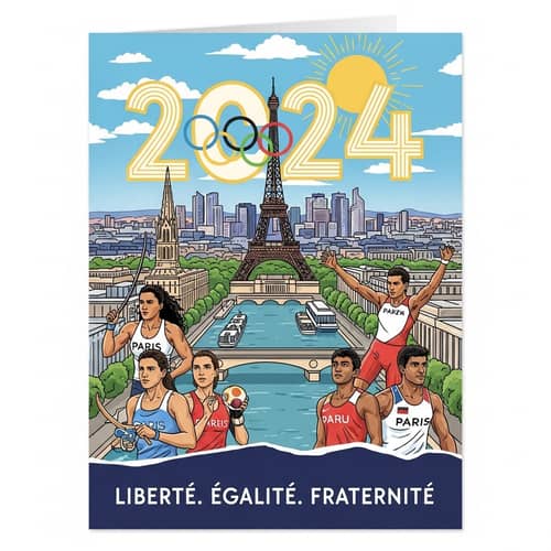 2024 Paris Olympics Greeting Card with Eiffel Tower & Athletes