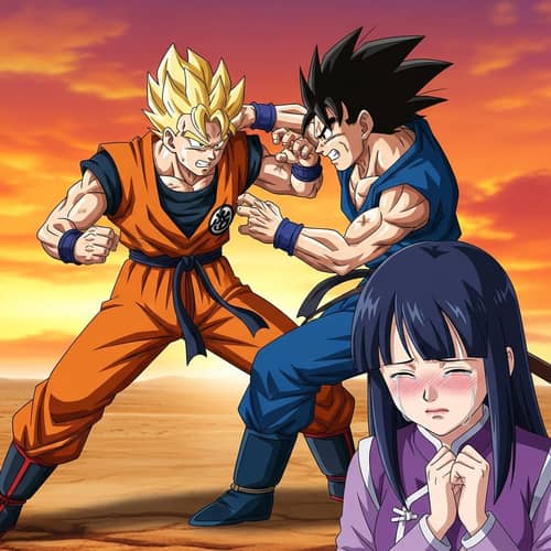 Intense Martial Arts Battle Scene with Blonde Warrior and Spiky-Haired Rival