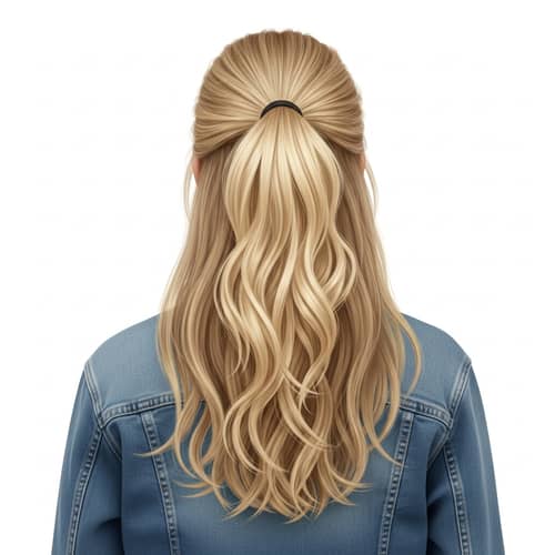 Long Wavy Blond Hair in Ponytail | Top-Down View | No Face - White Background