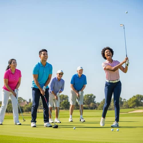 Diverse Golfers Enjoying Friendly Match at Beautiful Course