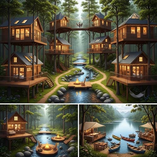 Luxury Treehouses in Serene Forest: Unique Designs & Lakeside Views