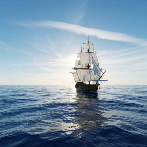 Sailing Vessel Adventure on Sapphire Blue Ocean