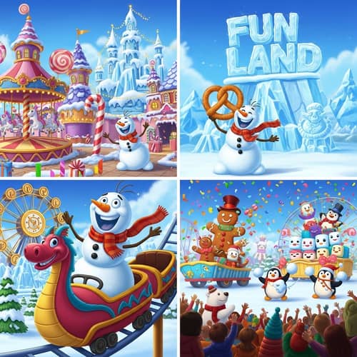 Whimsical Snowman Adventures at Amusement Park