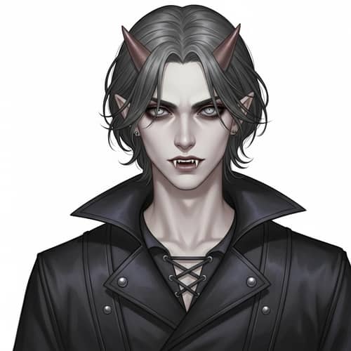 Tall Slender Tiefling with Pale Skin | Expressive Eyes & Fangs