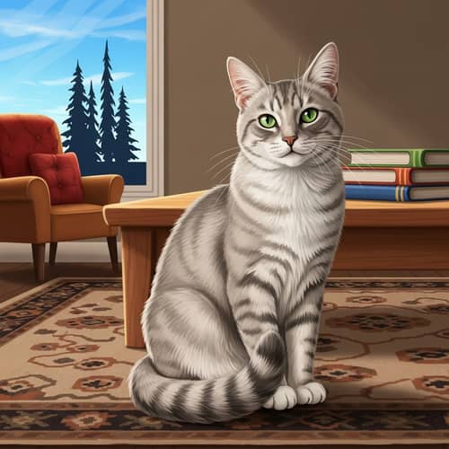 Cozy Setting with Light Gray Cat | Sunny Day Background