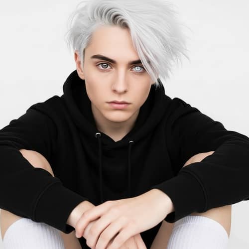 16-Year-Old Androgynous Individual with Unique White Hair & Two-Colored Eyes
