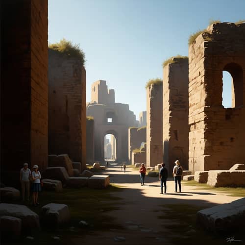 Serene Ancient Ruins: Traditional Art with Modern Twist