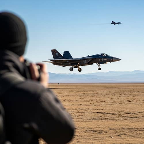 Enigmatic Encounter: State-of-the-Art Fighter Jet Landing
