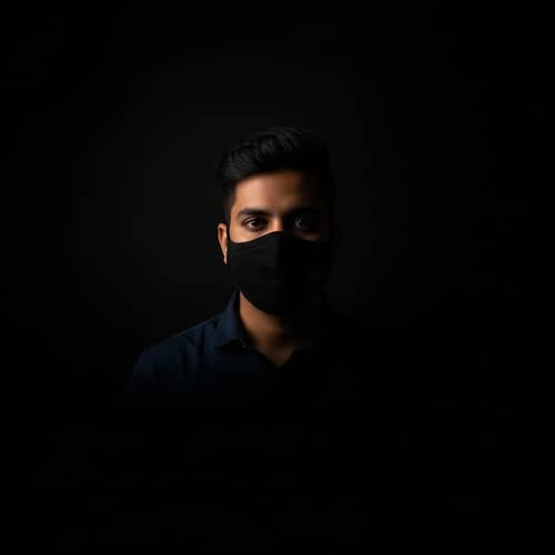 Mysterious South Asian Man Wearing Mask in Dark Silhouette