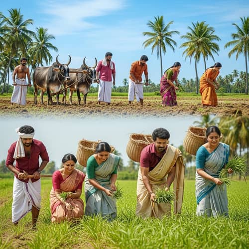 Traditional Tamil Cinema Actors in Agricultural Scene - Farming Activities