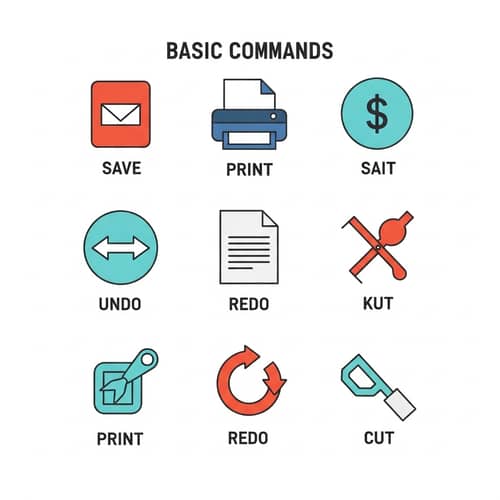 Flat Design Commands: Save, Print, Undo, Redo, Cut