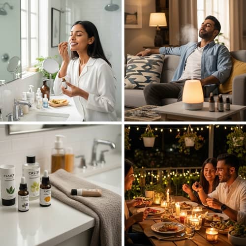 Diverse Scenes with Caster Essential Oils for Skincare & Aromatherapy