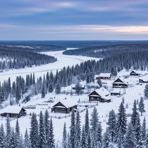 Panoramic View of Snow-Covered European North of Russia