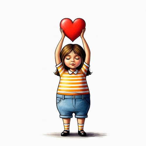 Vivid Stylized Little Girl Holding Heart with Oil Painting Texture