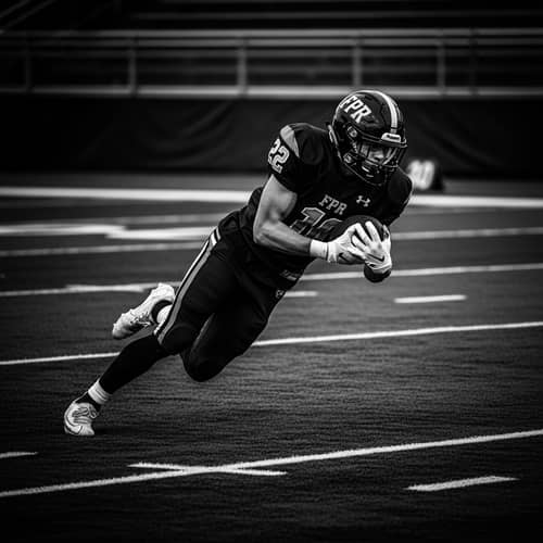 Intense Black and White Football Player Action in FPR League