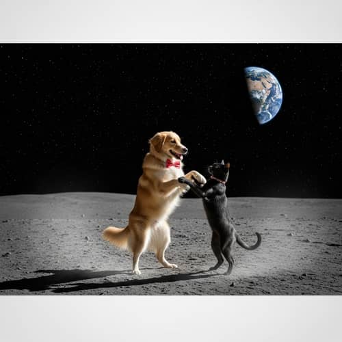 Canine and Feline Dancing on Moon's Surface