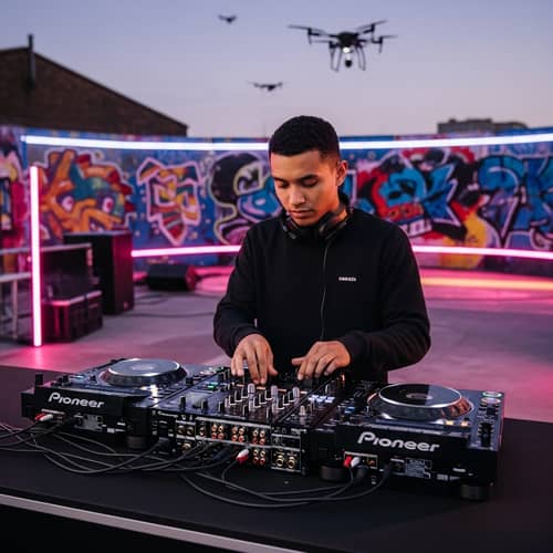 Urban Pioneer DJ Equipment Display | Energetic Soundscape