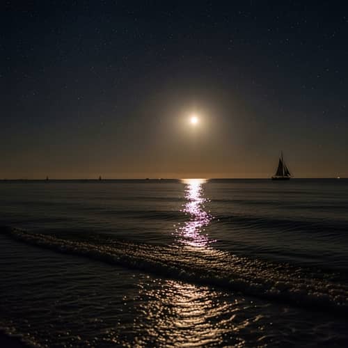 Enchanting Summer Night at Sea: Stars, Moonlight, and Sailing Ships
